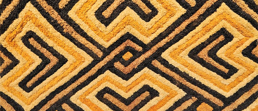 Detail of a Kasai velvet tapestry, hand-woven by the Kuba tribe people of the Kasai district of the Democratic Republic of Congo (Zaire).