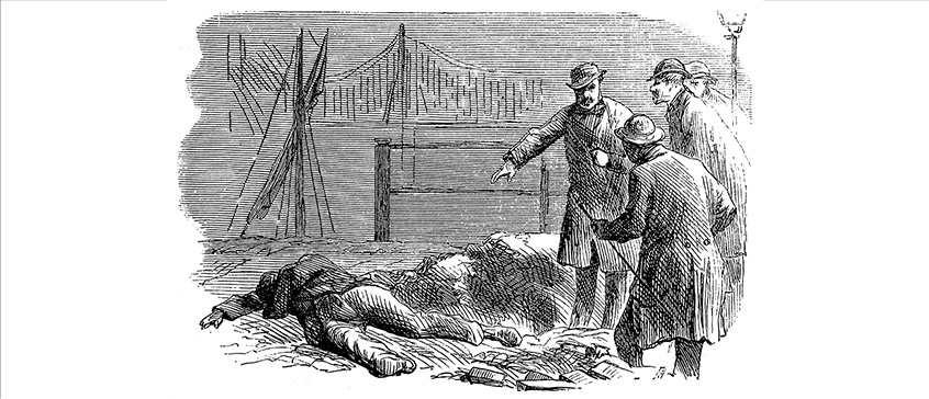 Illustration of a Victorian men finding a dead body