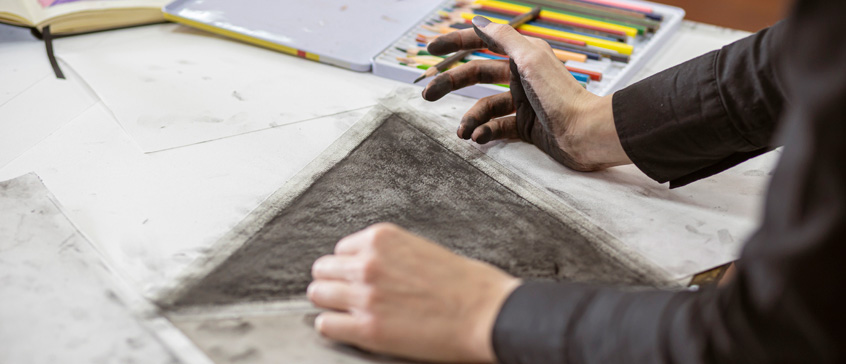 Closeup of drawing with charcoal