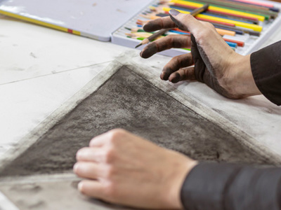 Closeup of drawing with charcoal
