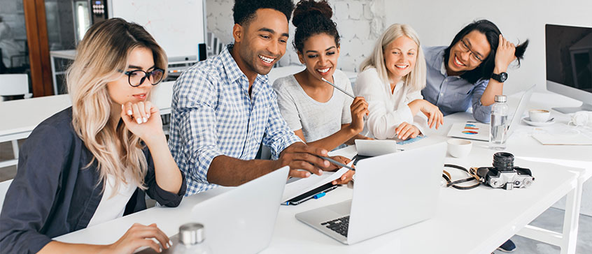 Learners at computers. 