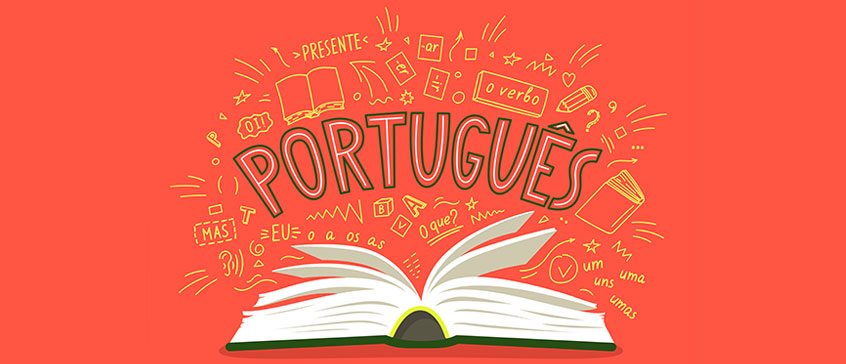 Illustration of a book and the words "Português".