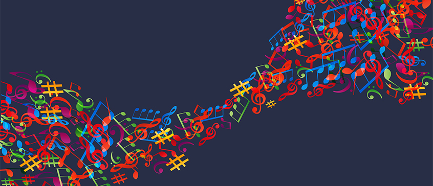 Music background with colourful music notes.