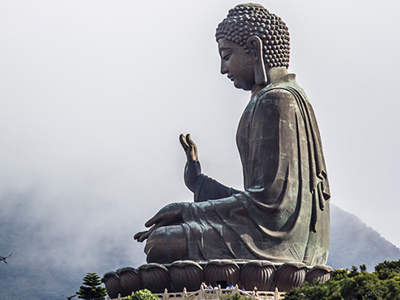 Photo of profile of the Tian Tan Buddha, also known as the Big Buddha. Hong Kong, China.