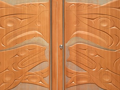 Wooden doors with indigenous carvings