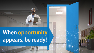 Door opening to doctor in medical building