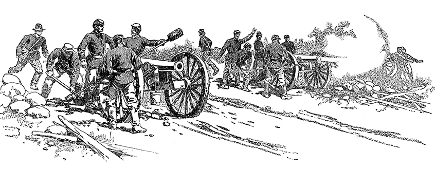 Union soldiers firing cannons - Scanned 1887 Engraving