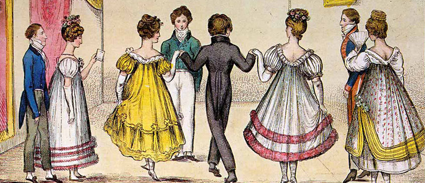 Illustration of English Country Dance from Jane Austin era. 