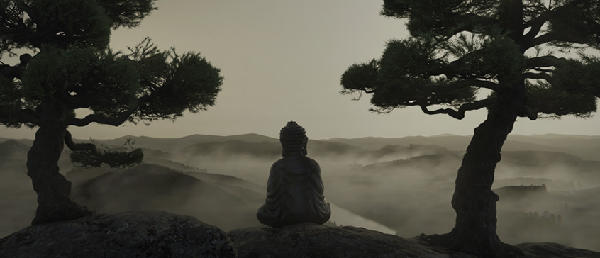 Silhouette of Buddhist statue meditating