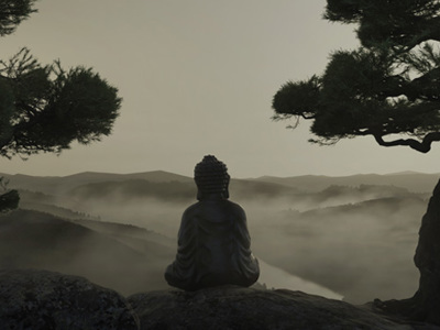 Silhouette of Buddhist statue meditating
