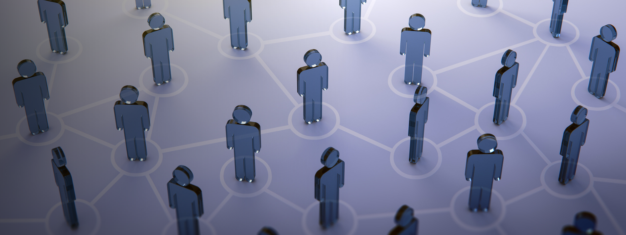 Abstract illustration of multiple human figures standing in a network, each connected by lines and circular nodes, representing relationships or organizational structure.