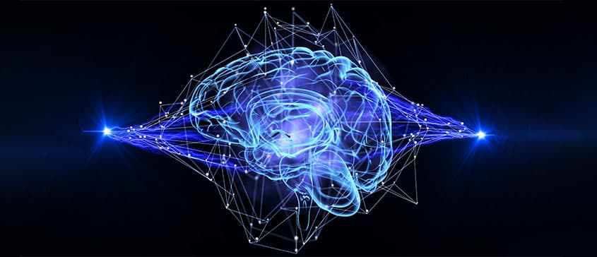 Illustration of a wireframe brain.