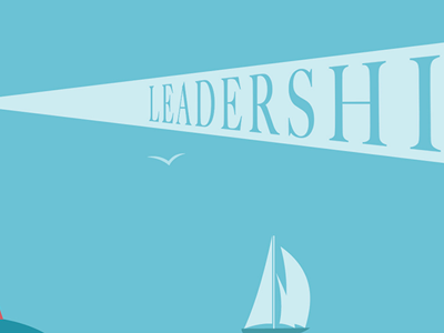 Graphic design of red and white stripped lighthouse with the word "Leadership" showing in the lighthouse beam