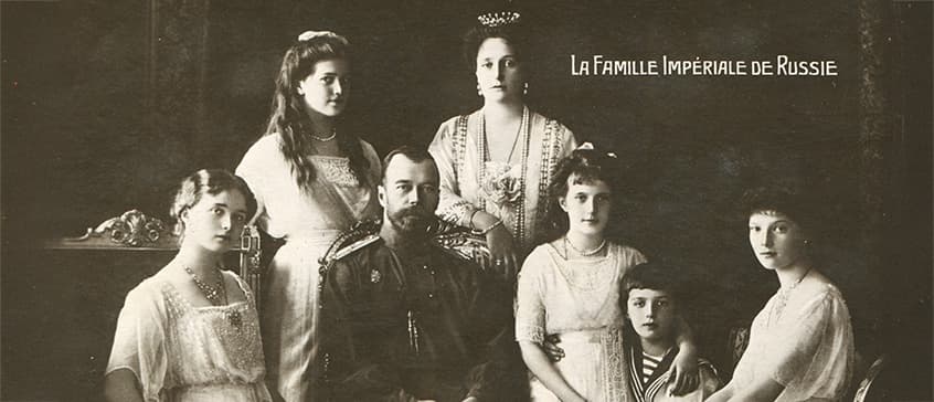 A vintage Russian tzar family photo postcard of 1900s,  ready for any usage of  historic events background usage.