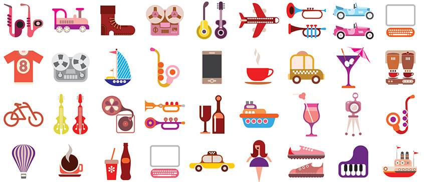 Different isolated colourful icons on white background 