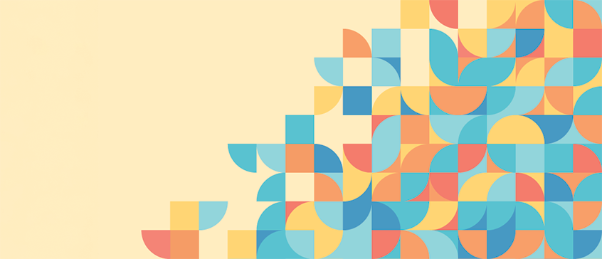Multi-coloured wedges and circle segments stacked on a cream background.