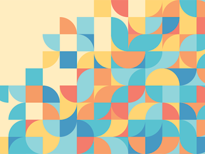 Multi-coloured wedges and circle segments stacked on a cream background.