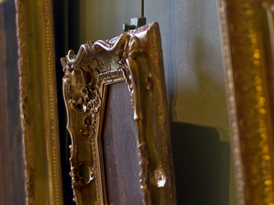 Photo of table packed with artifacts.