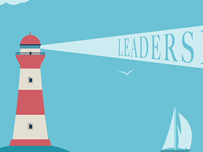 Graphic design of red and white stripped lighthouse with the word 