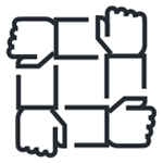 Icon of 3 hands holding arms in a square shape