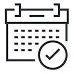 Icon of a calendar with a checkmark.