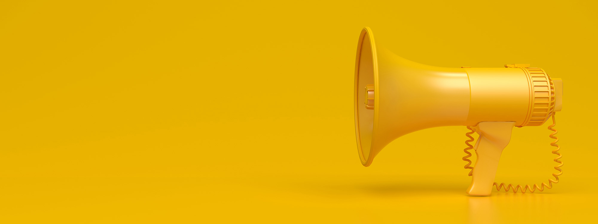 Illustration of a megaphone against a yellow background.
