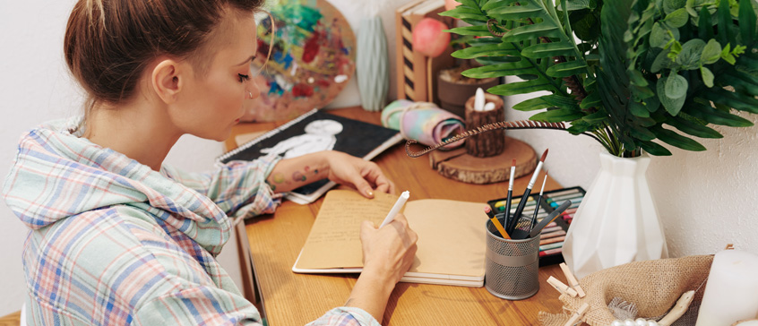 Woman starting a journal