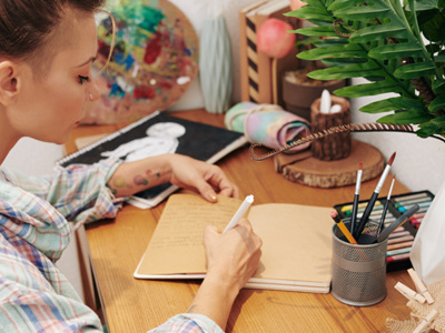 Woman starting a journal