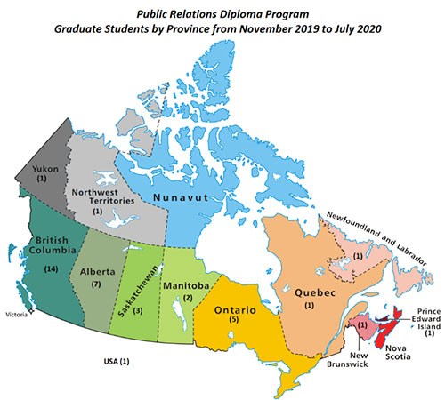 Map of graduate students by province from Nov. 2019 - July 2020