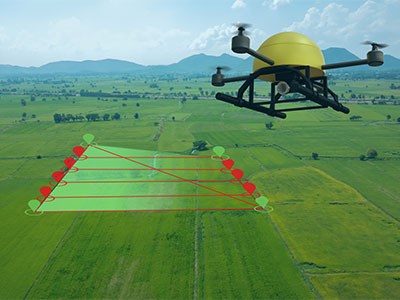 Illustration of drone plotting out its trajectory