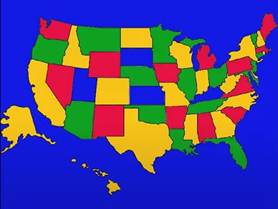 Map of the United states with 4 colours